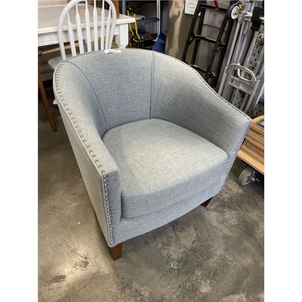 GREY FABRIC TUB CHAIR WITH NAIL HEAD DESIGN