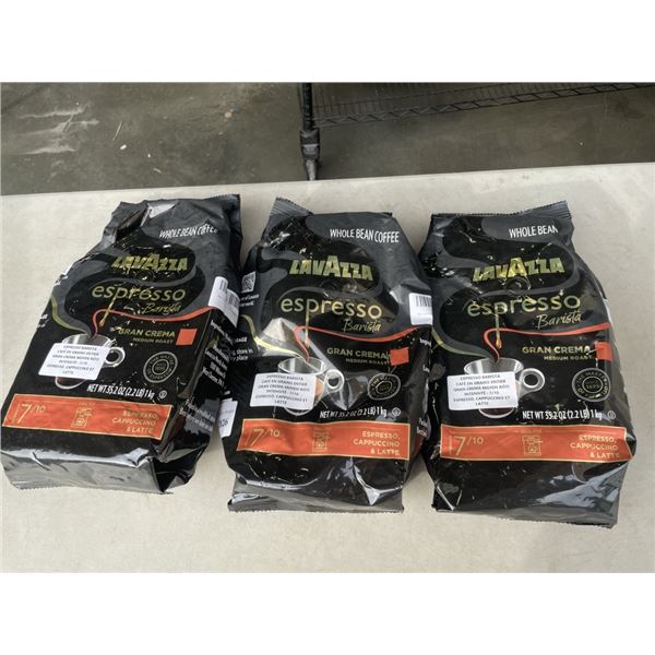 3 NEW BAGS OF LAVAZZA ESPRESSO BARISTA GRAN CREMA MEDIUM ROAST WHOLE BEAN COFFEE, 1KG EACH