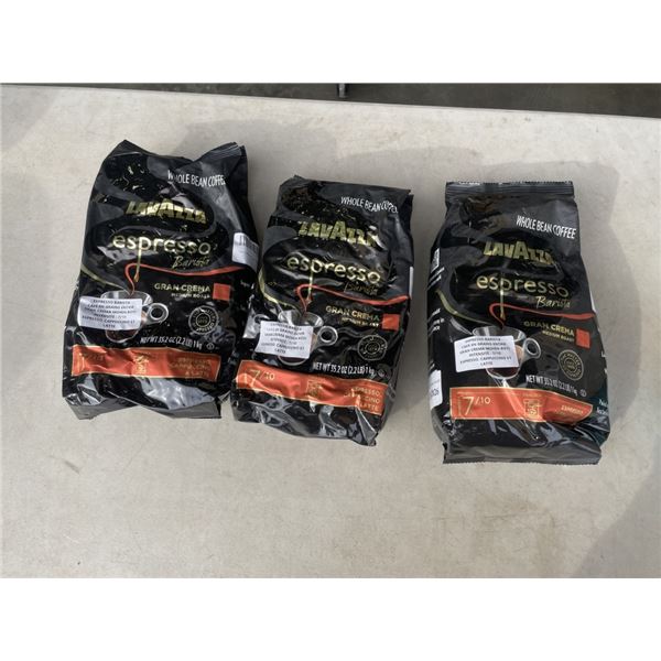 3 NEW BAGS OF LAVAZZA ESPRESSO BARISTA GRAN CREMA MEDIUM ROAST WHOLE BEAN COFFEE, 1KG EACH
