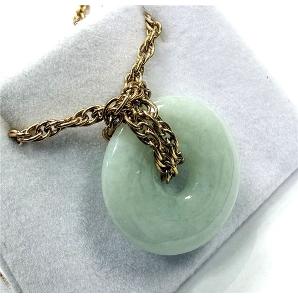 GENUINE JADEITE PENDANT WITH BRASS CHAIN, RETAIL $200.00.