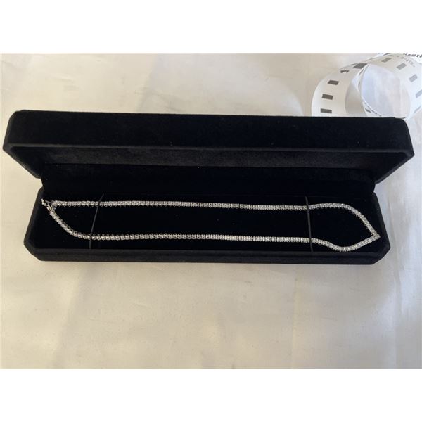 NEW PLATINUM PLATED 2.5MM PRINCESS CUT SIMULATED DIAMOND (CZ) TENNIS NECKLACE 18" LONG