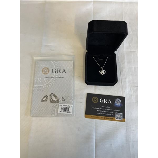 NEW S925 9.8CT MOISSANITE STONE HEART NECKLACE, 16-17.5" LONG, MOUNTED IN 925 STERLING SILVER W/ WHI