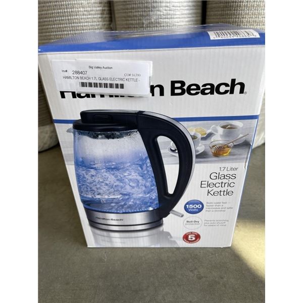 HAMILTON BEACH 1.7L GLASS ELECTRIC KETTLE - TESTED WORKING