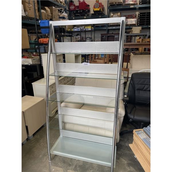 MODERN 6FT CHROME AND GLASS DISPLAY SHELF