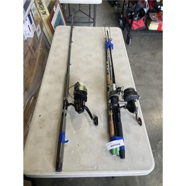 3 BAIT CAST SPINNING RODS WITH REELS