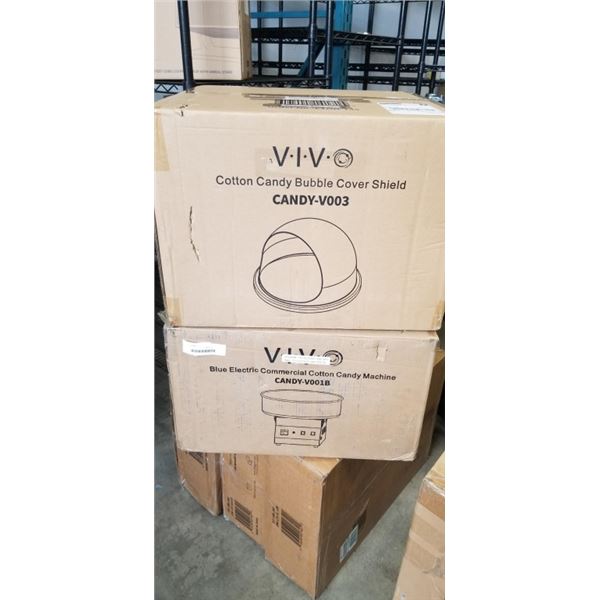 VIVO BLUE ELECTRIC COMMERCIAL COTTON CVANDY MACHINE WITH COTTON CANDY BUBBLE COVER SHIELD