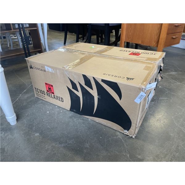 CORSAIR TC100 RELAXED ERGONOMIC FABRIC GAMING CHAIR, RETAIL $364, BRAND NEW, MISSING WHEELS