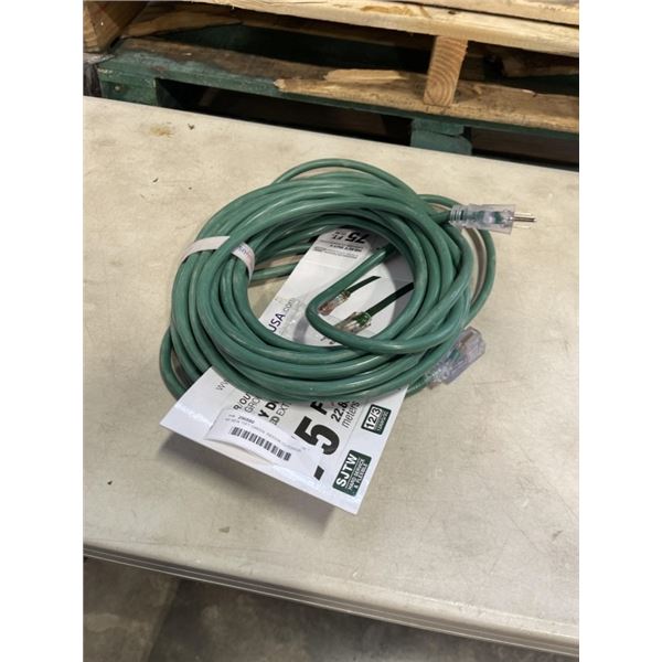 AS NEW 75FT GREEN  INDOOR OUTDOOR HEAVY DUTY LIGHTED 3 WIRE GROUNDED EXTENSION CORD 12AWG