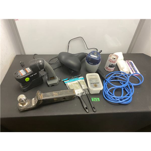 Lot of tool including trailer hitch, paint brushes and more