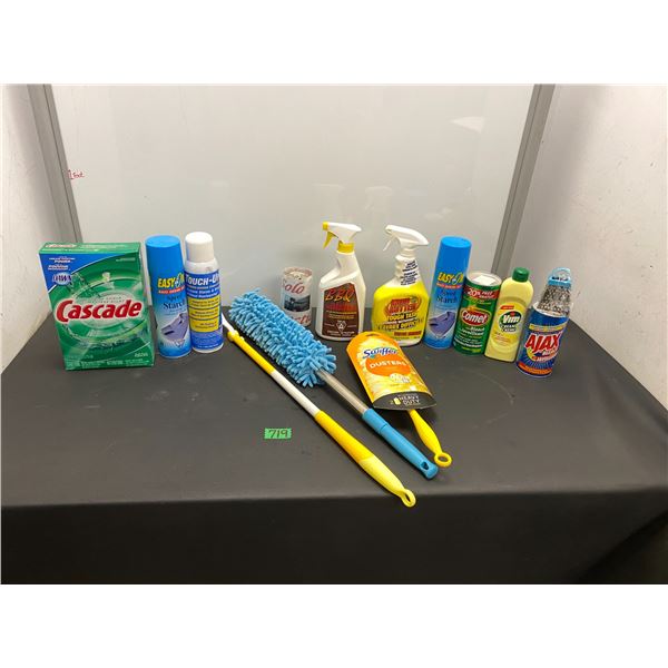 Lot of household cleaning supplies