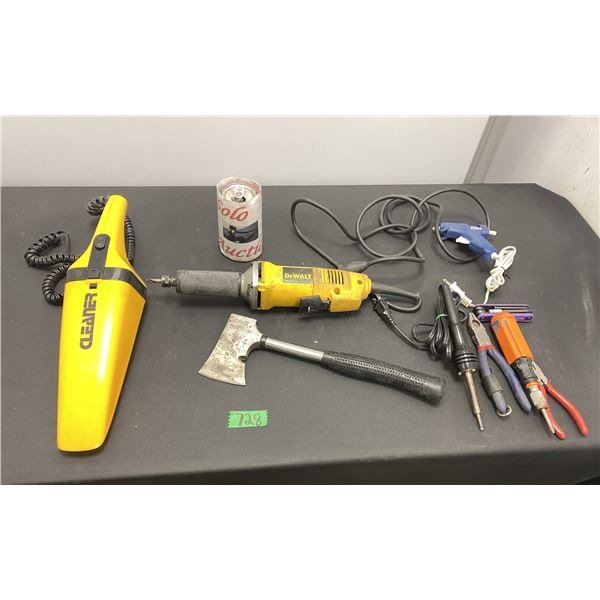 Lot of hand tools and DeWalt electric screwdriver, auto vacuum