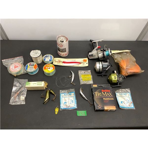Lot of fresh water fishing products including lures, line and reels