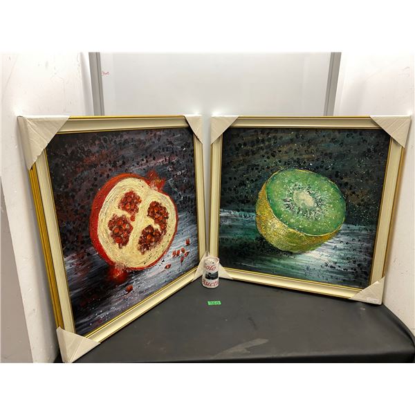 2 framed art pieces of fruit