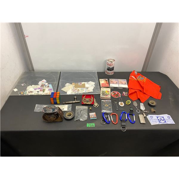 Assorted lot of collector's stamps, keychains and more