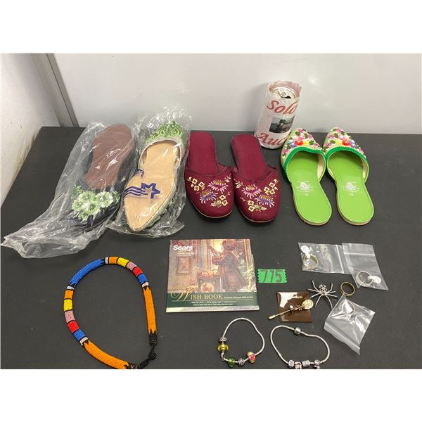 Lot of fashion jewellery and slip on shoes