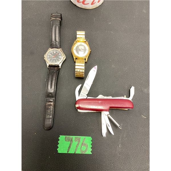 2 men's wrist watches and pocket knife