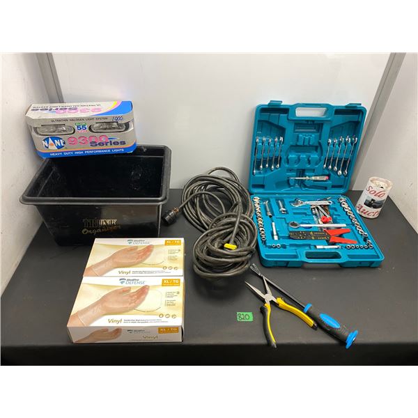 Lot of hand tools, disposable gloves and more