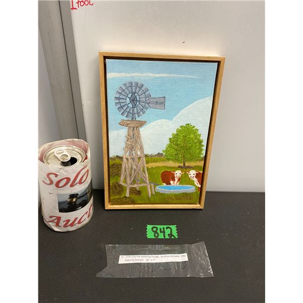 Cow's by the watering trough by Alex McNabb 1982 framed 10" x 7"