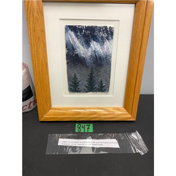 Original painting "Aurora Borealis by Linda McBain Cuyler, acrylic and machine embroidery painting e