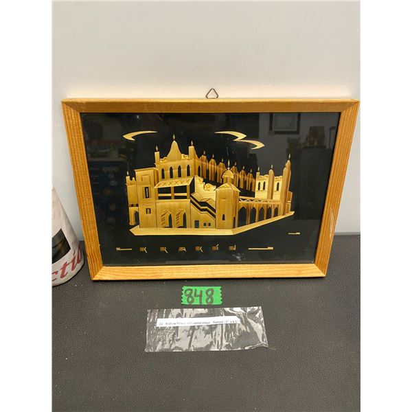 Krakow Palace with wood inlays framed 12" x 8.5"