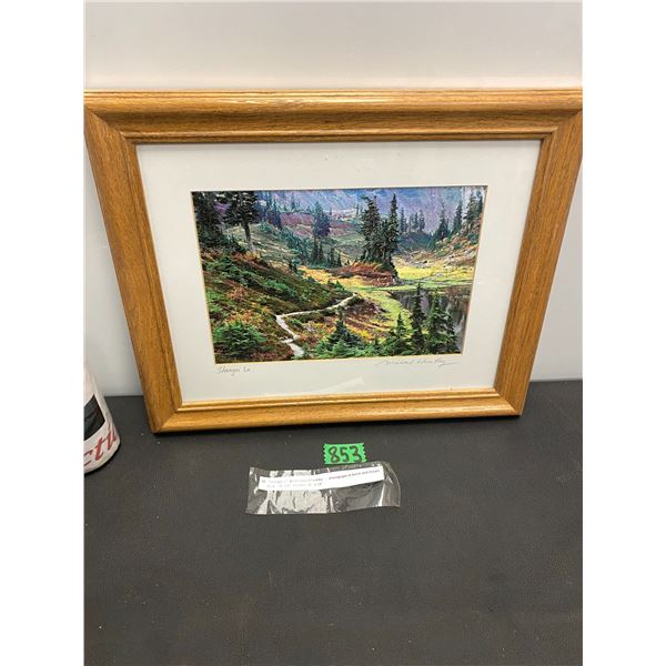 "Shangri La" by Michael Wheatley, photograph of forest and stream framed 16" x 13"