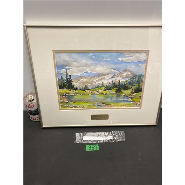 Original "Summer in the Rocky Mountains" by Helena Knus, watercolour measures 20>5 x 16.5"