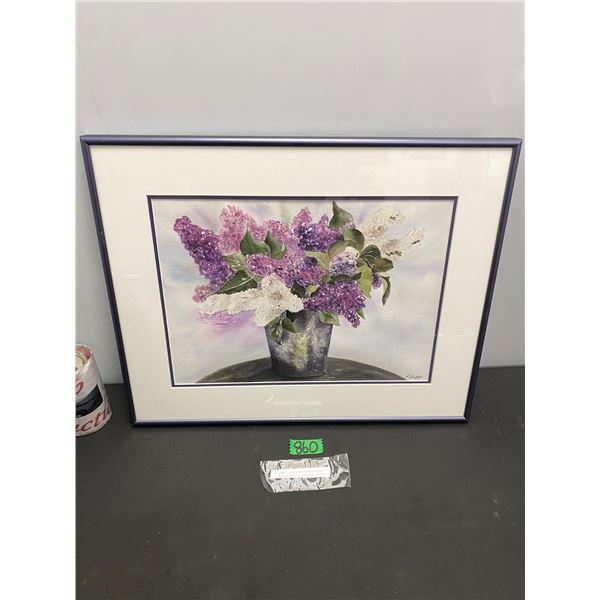 Original "Lilacs & Vase" by Phyllis Trufyn framed size 20" x 16"