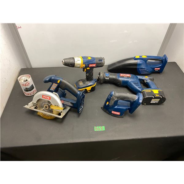 Set of Ryobi cordless tools with batteries