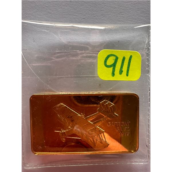 Caproni 32 1915 Italy Gold Plated Bronze Ingot (Franklin Mint)