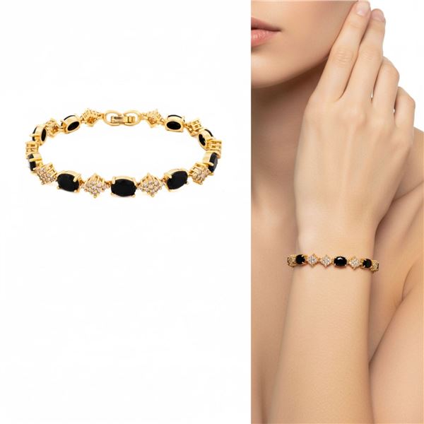 18kt Oro Laminado Bracelet - 9 Oval Gemstones w/ B