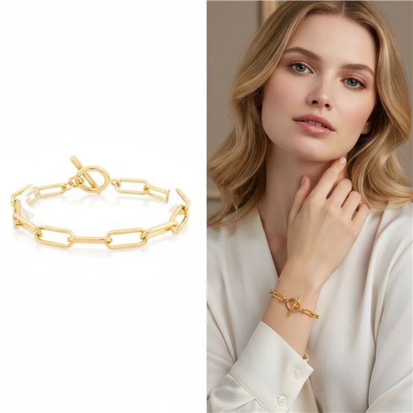 18kt Gold Overlay Oro Laminado Paperclip Link Brac