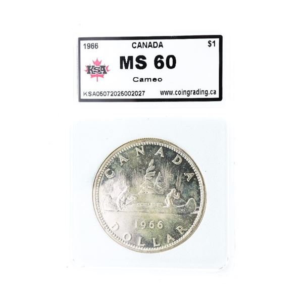 Canada 1966 Silver Dollar Cameo MS60 KSA Slab