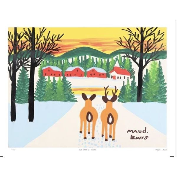 Maud Lewis Ð "Two Deer in Winter" 11 _ 14_ Fine Ar