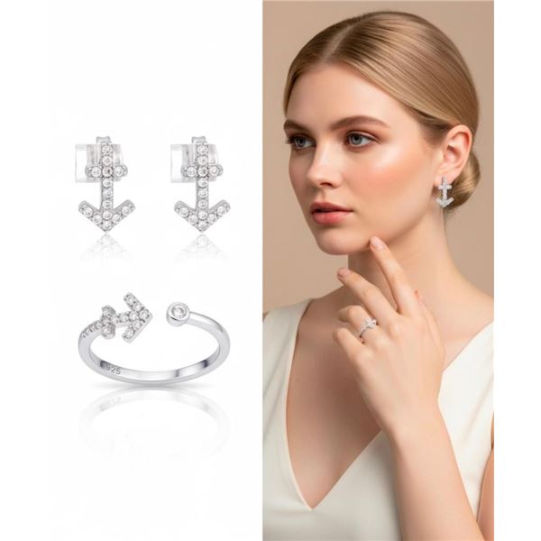 925 Sterling Silver Ring & Matching Earrings (Size