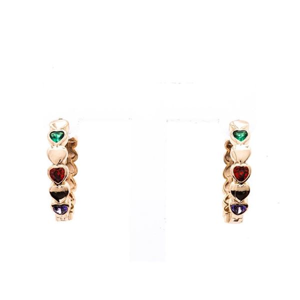 18kt Oro Laminado Hoop/Gemstone Heart Earrings