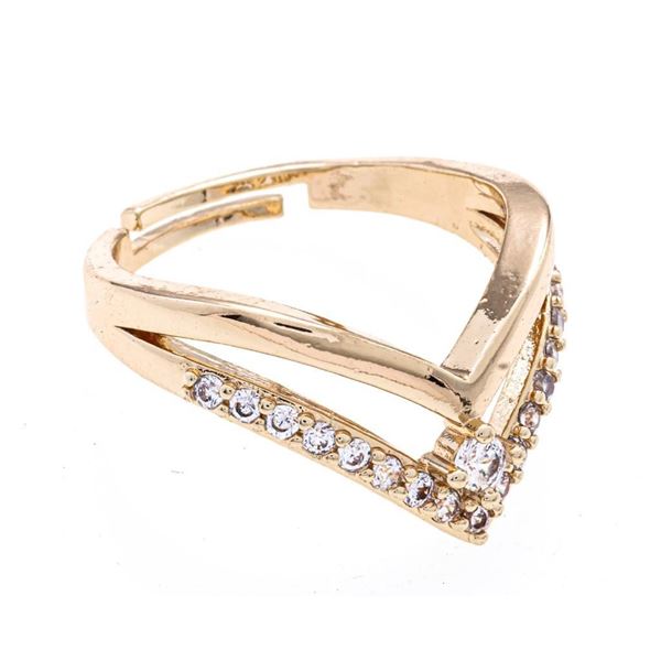 18kt Oro Laminado Double V Design w/ Gemstones