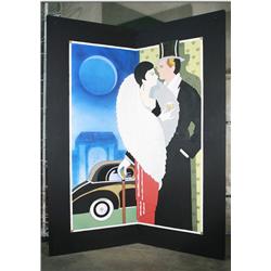 Large 10' Foot Hand Painted  Art Deco High Style Romantic Couple Mural Wall Panel