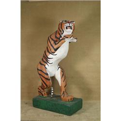 94" Paper Mache Tiger fixed to Base with Wheels 