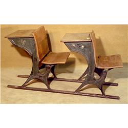 Two Antique Cast Iron School Desks 