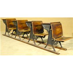 Four Antique Wrought Iron School Desks 