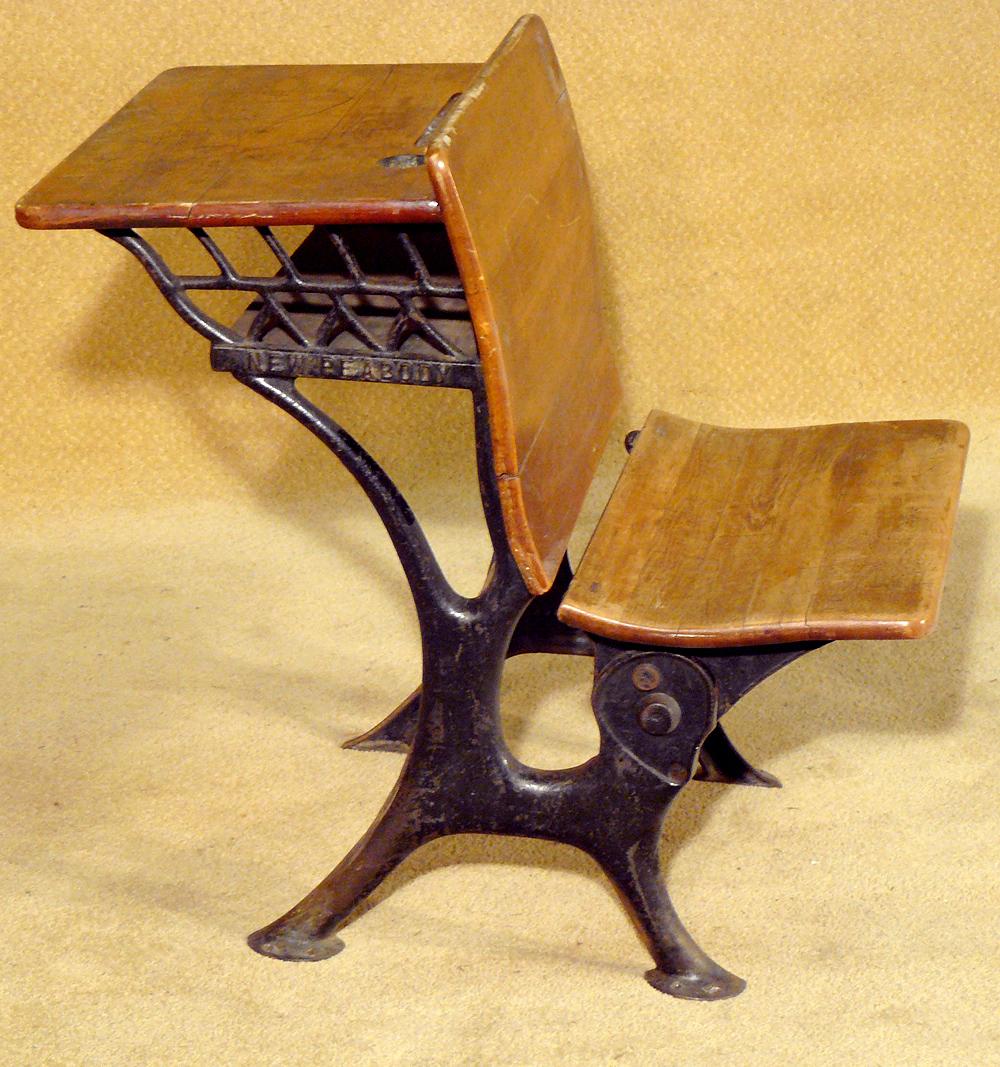 Antique Wrought Iron And Wood School Desk