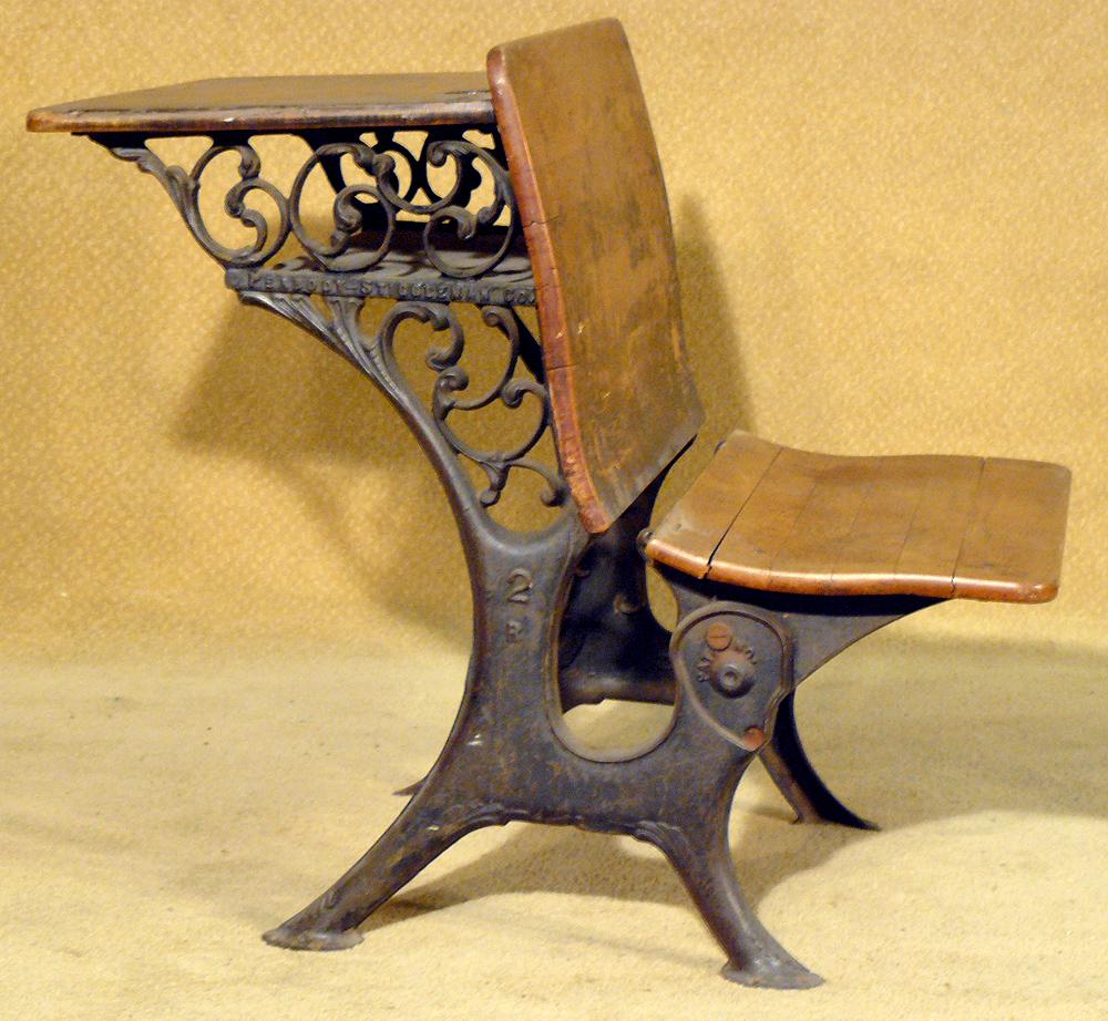 Antique 1910 Ornate Wrought Iron School Desk