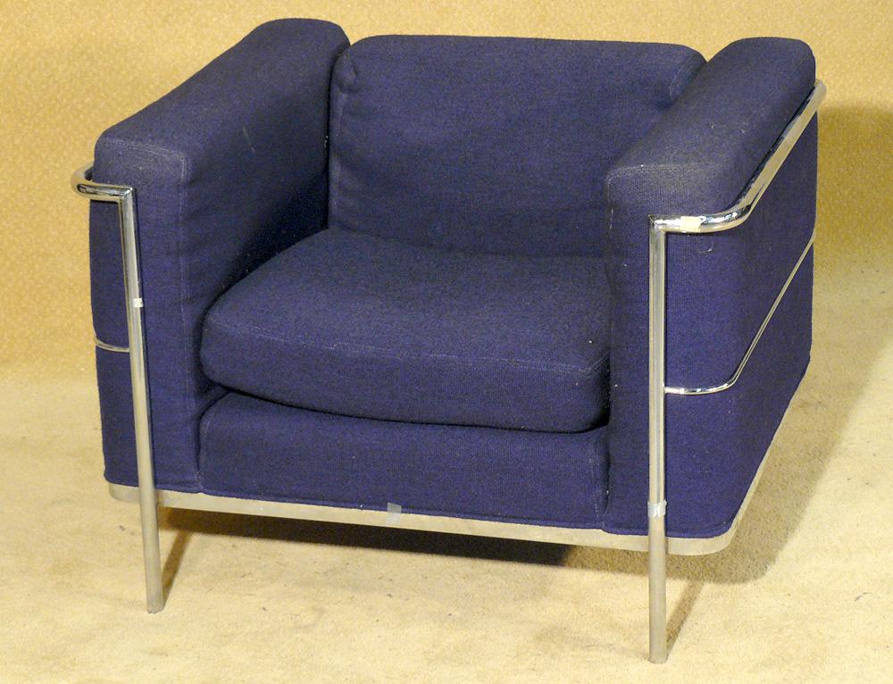 1930's Art Deco Le Corbusie Blue Bauhaus Lounge Chair in Chrome