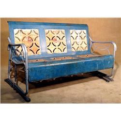 White and Blue Porch Glider Bench Circa 1930s