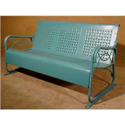 Aqua Metal Porch Bench Painted Metal Circa 1930s.