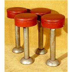 Set of 4 Post War Red vinyl Barstools