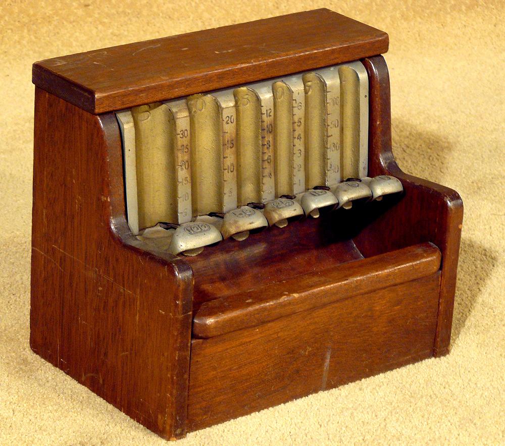 Vintage Dark Wood Coin Holder Dispenser