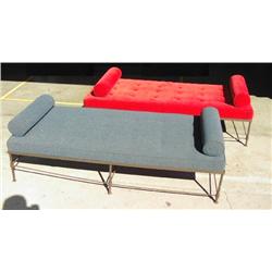 Steel Wire Frame Bench with Blue & Red X3