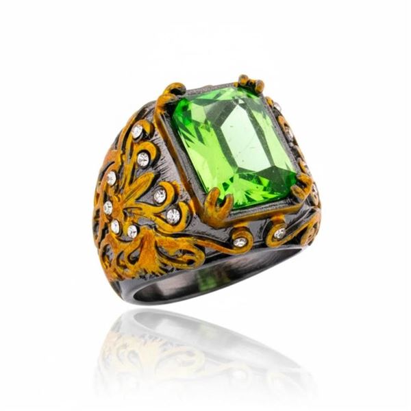 Composite  Unisex Ring - Rectangulare Green Stone