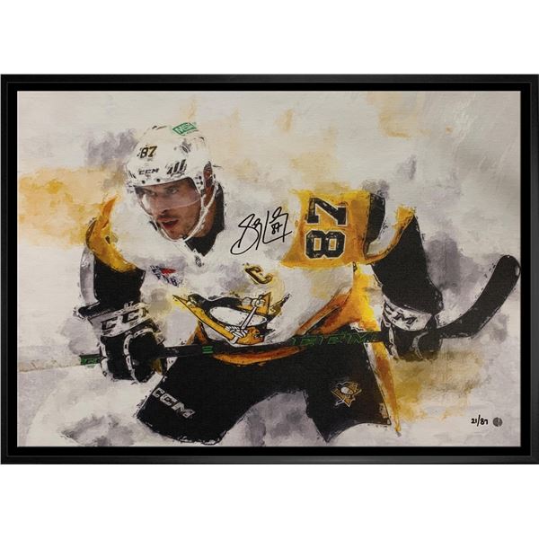 Crosby, S Signed 20x29 Canvas Framed Penguins Pain